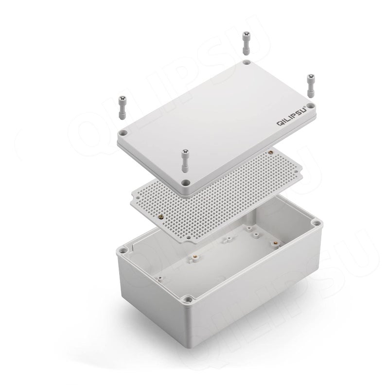 QILIPSU Junction Box with Mounting Plate 250x150x100mm, ABS Plastic DIY Electrical Project Case IP67 Waterproof Dustproof Enclosure Grey (9.8"x5.9"x3.9") - Image 1